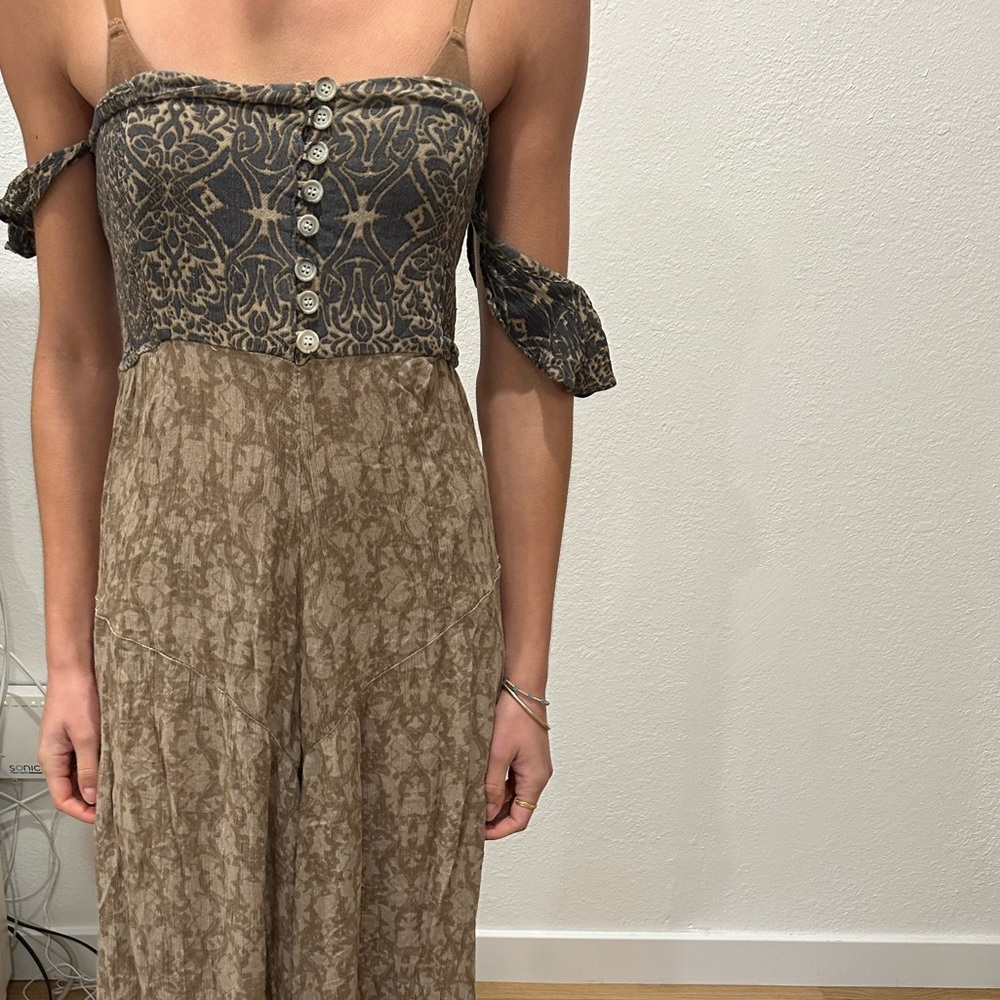 Free People Elegant Brown and Black Strapless Jumpsuit small